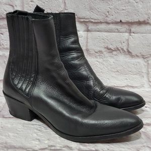 Zara Black Leather Heeled Pointed Ankle Booties